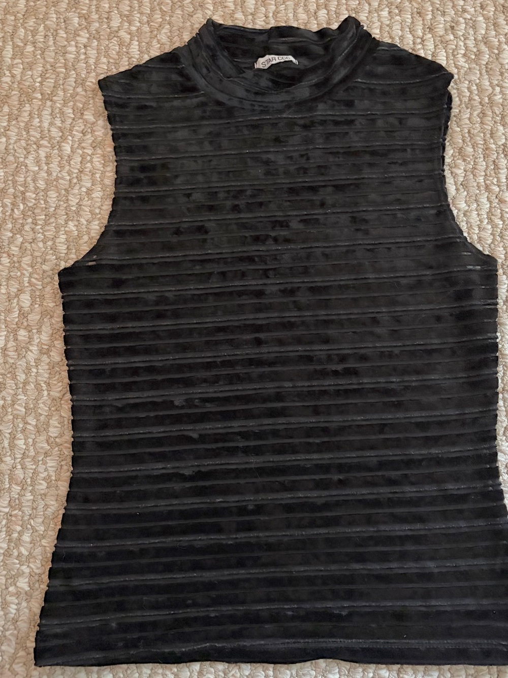 Black Sleeveless Ribbed Mock Neck Top